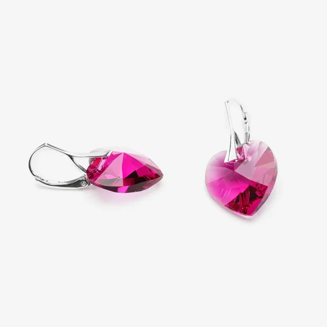 Kolczyki wiszące z kryształami Heart Nowe Serce Fuchsia SW20A