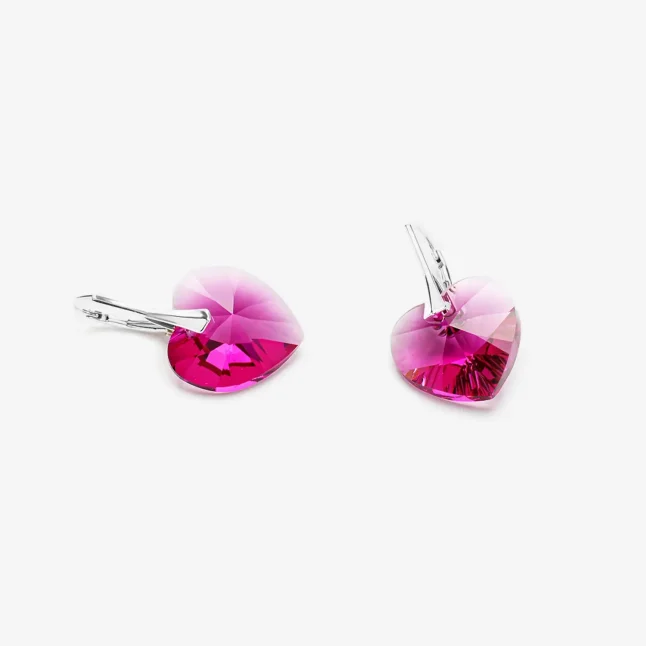 Kolczyki wiszące z kryształami Heart Nowe Serce Fuchsia SW20B
