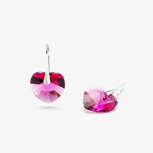 Kolczyki wiszące z kryształami Heart Nowe Serce Fuchsia SW20C