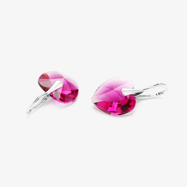 Kolczyki wiszące z kryształami Heart Nowe Serce Fuchsia SW20D
