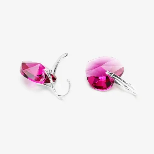 Kolczyki wiszące z kryształami Heart Nowe Serce Fuchsia SW20F