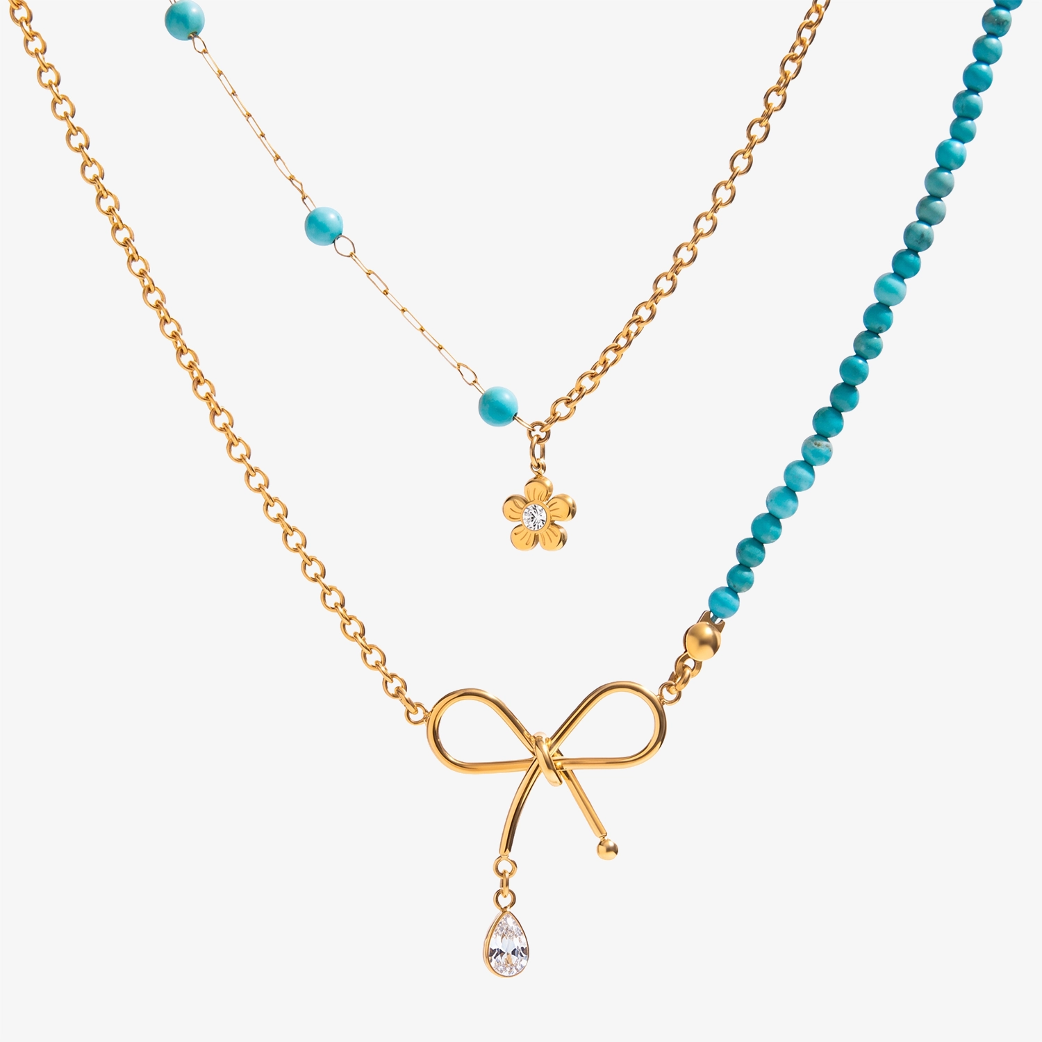 Naszyjnik kaskadowy ze stali szlachetnej na lato Turquoise Ribbon LANs7A