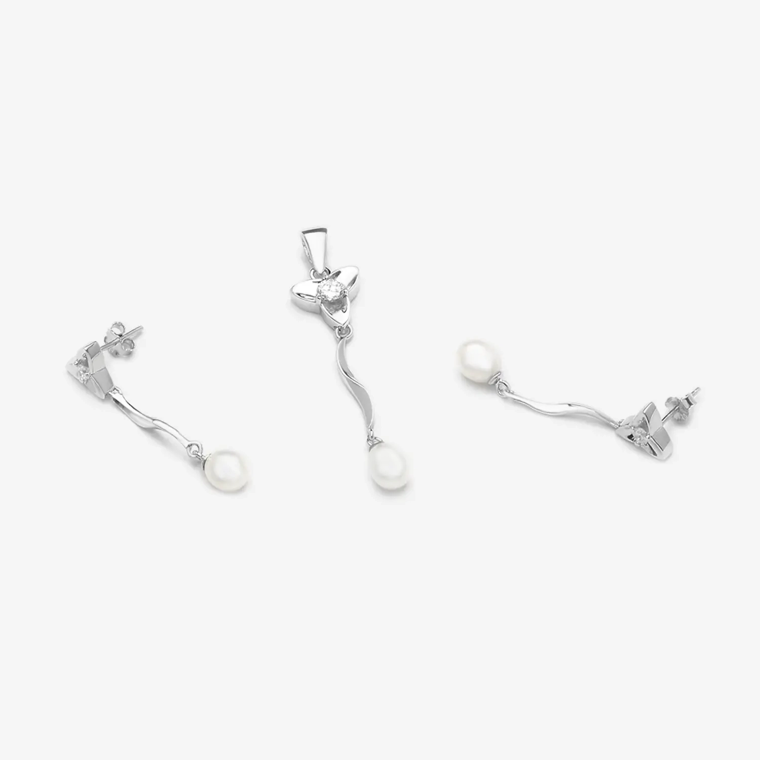 Nowoczesny komplet srebrny Perłowy Czar KM13D Nowoczesny komplet srebrny Perłowy Czar KM13D